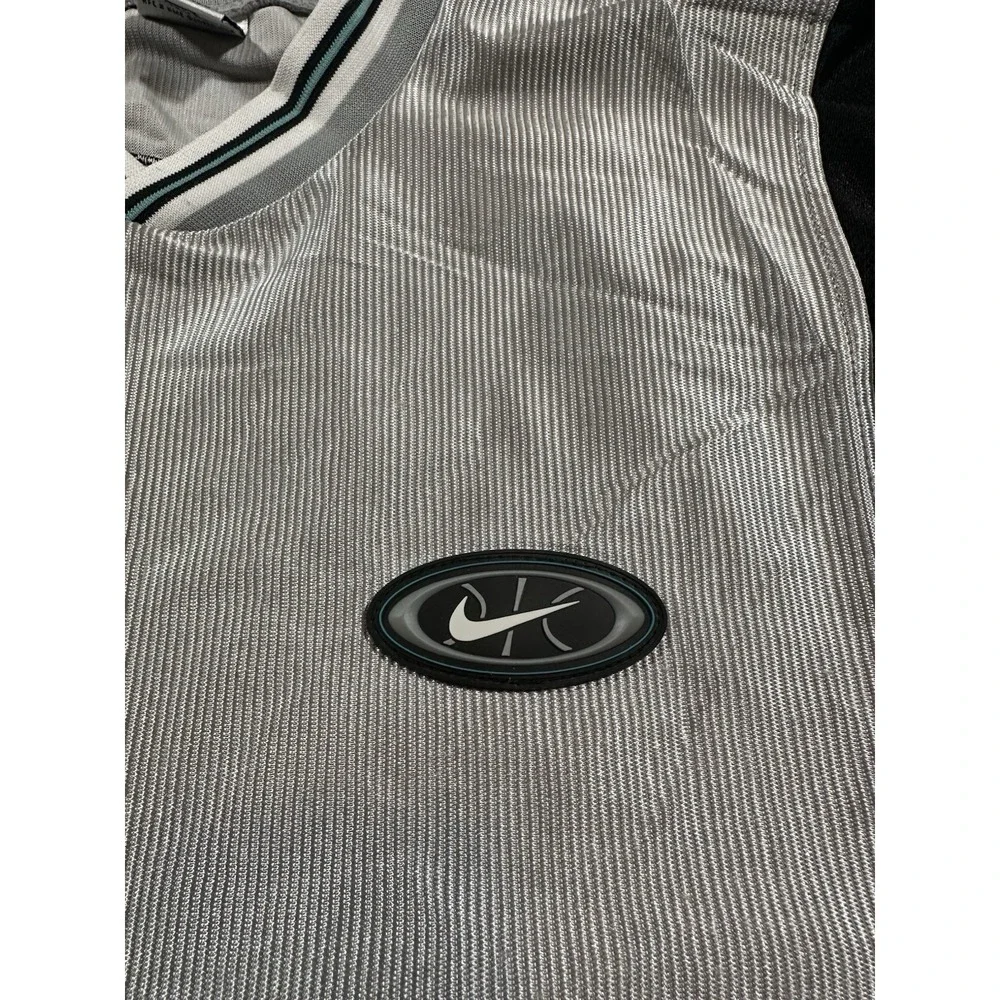 VTG Nike White Tag Silver Ribbed Jersey Shirt 90s Green Swoosh Men's Large